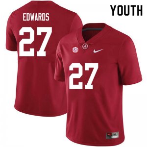 NCAA Youth Alabama Crimson Tide #27 Kyle Edwards Stitched College 2020 Nike Authentic Crimson Football Jersey CZ17W35KD
